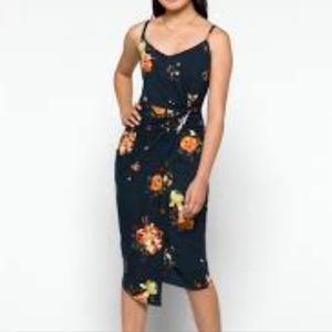 Nine Britton m vivid floral display knotted waist assymetrical hem